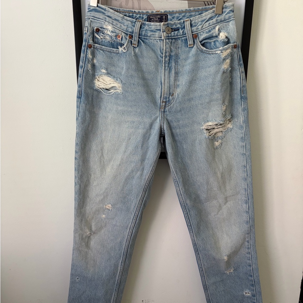 Abercrombie & Fitch Light Blue Distressed Mom Jeans